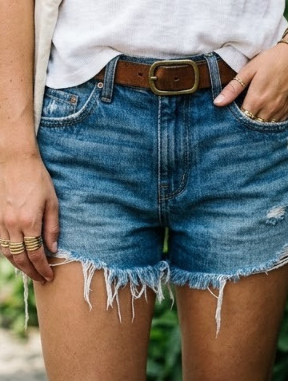 Free People Blue Distressed Denim Cutoff Shorts